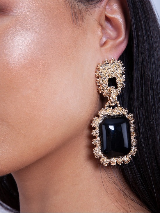 Anthropologie Jewelry - Anthropologie Gold-Tone Earrings with Black Stone Drop